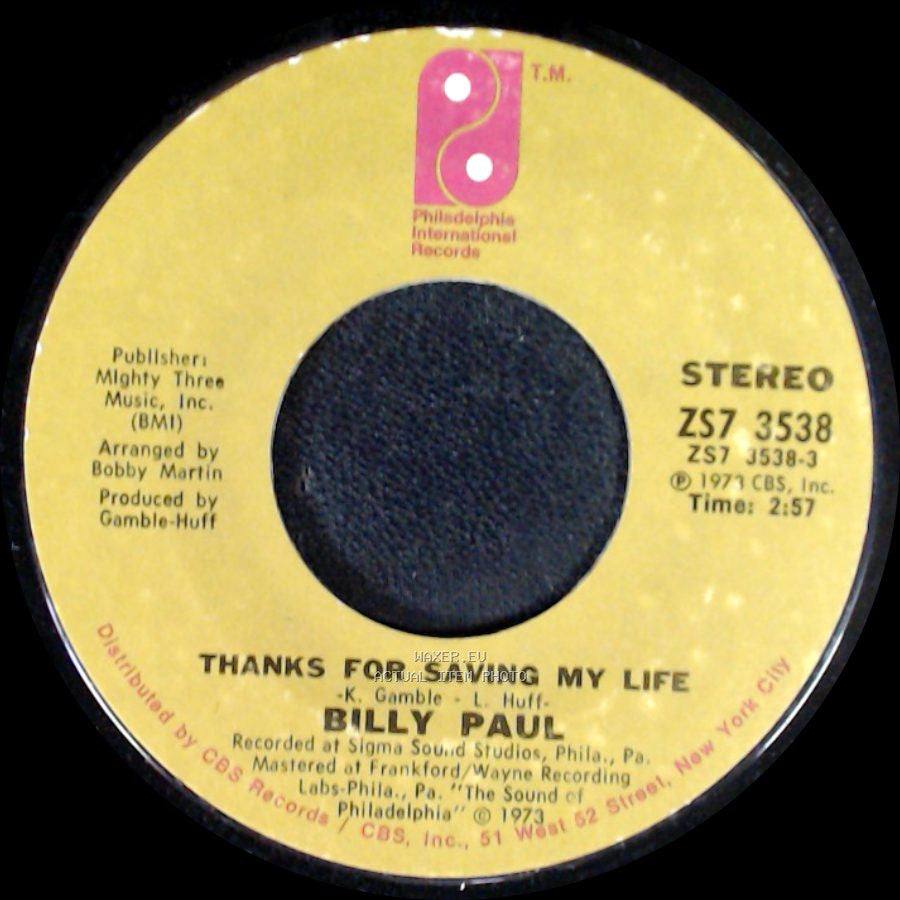 Billy Paul - I Was Married / Thanks For Saving My Life side B