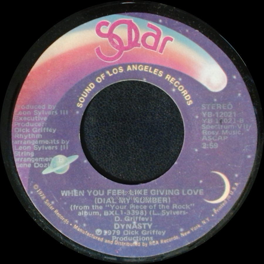 Dynasty - When You Feel Like Giving Love (Dial My Number) / I've Just Begun To Love You side A