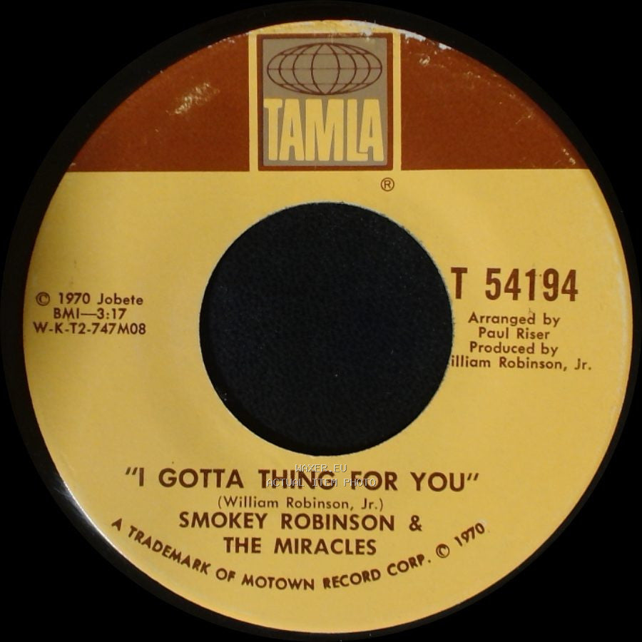 Smokey Robinson & The Miracles - Who's Gonna Take The Blame / I Gotta Thing For You side B