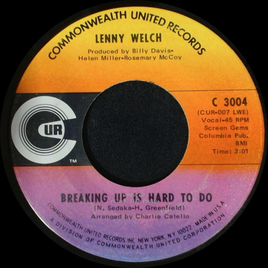 Lenny Welch - Get Mommy To Come Back Home / Breaking Up Is Hard To Do side B