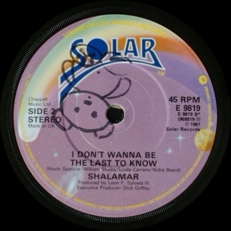 Shalamar - Dead Giveaway / I Don't Wanna Be The Last To Know side B
