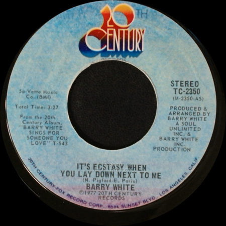 Barry White - I Never Thought I'd Fall In Love With You / It's Ecstasy When You Lay Down Next To Me side B