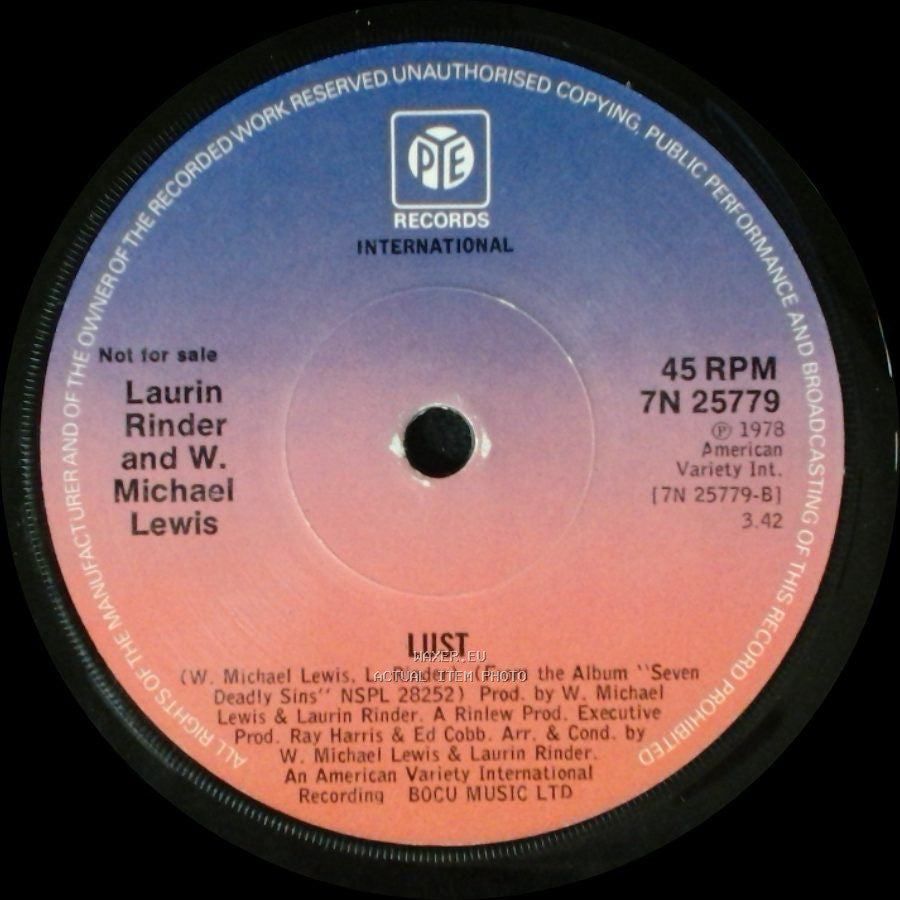 Laurin Rinder And W. Michael Lewis - Envy (Animal Fire) / Lust side B