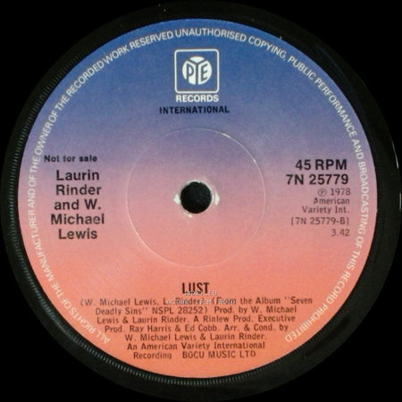 Laurin Rinder And W. Michael Lewis - Envy (Animal Fire) / Lust side B