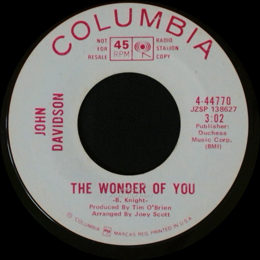 John Davidson - The Wonder Of You / Words side A