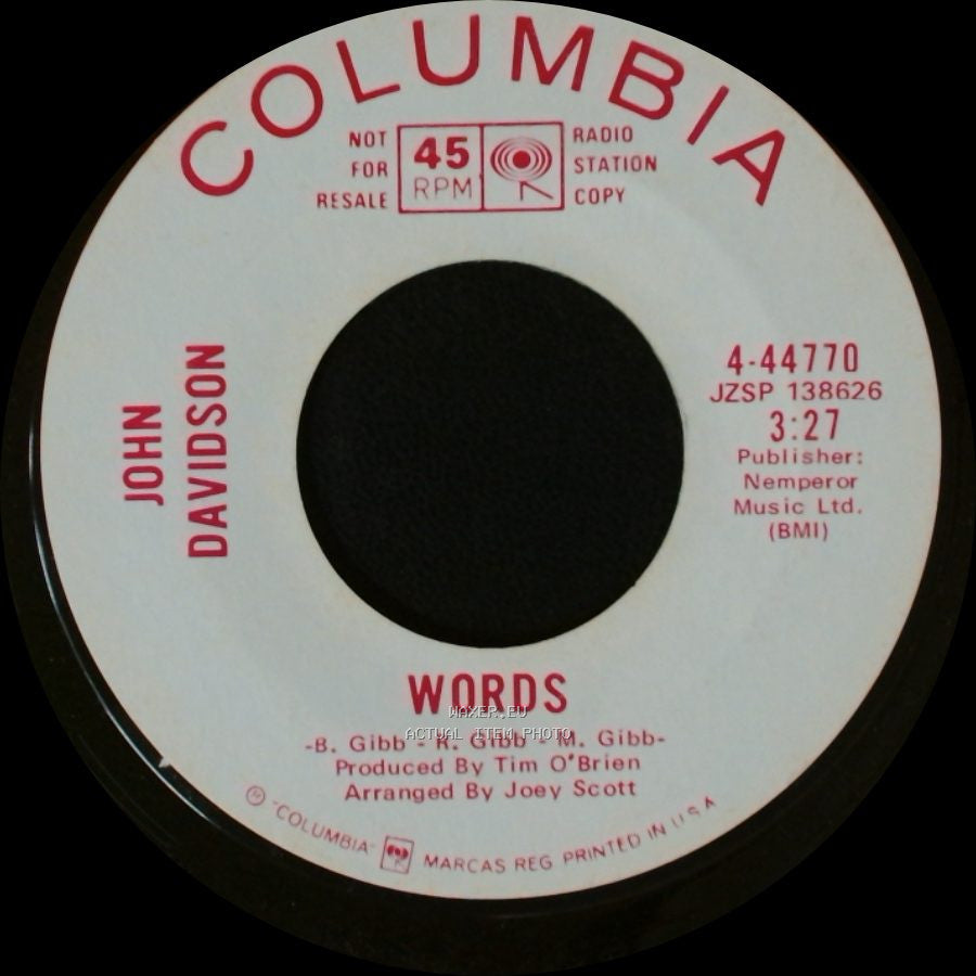 John Davidson - The Wonder Of You / Words side B