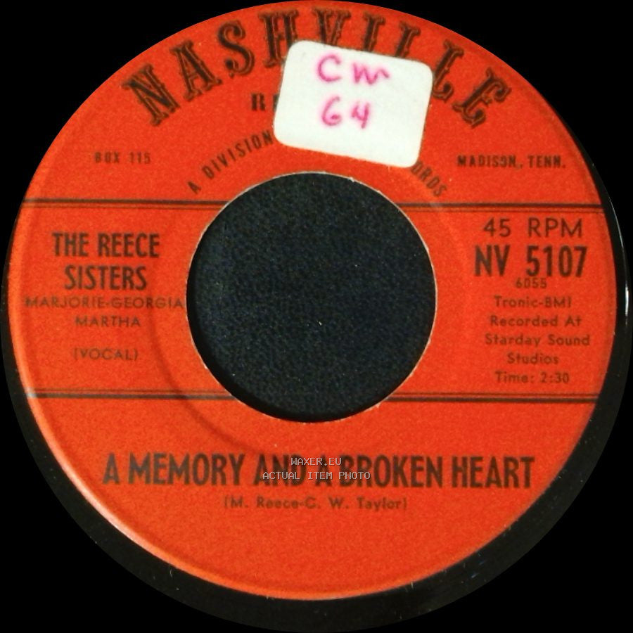The Reece Sisters - Leave It Alone / A Memory And A Broken Heart side B