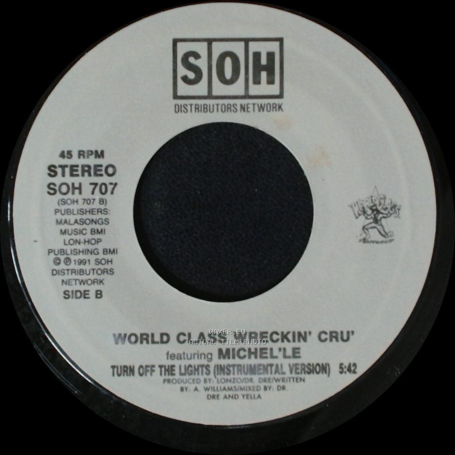 World Class Wreckin' Cru' Featuring Michel'le - Turn Off The Lights (Vocal Version) / Turn Off The Lights (Instrumental Version) side B