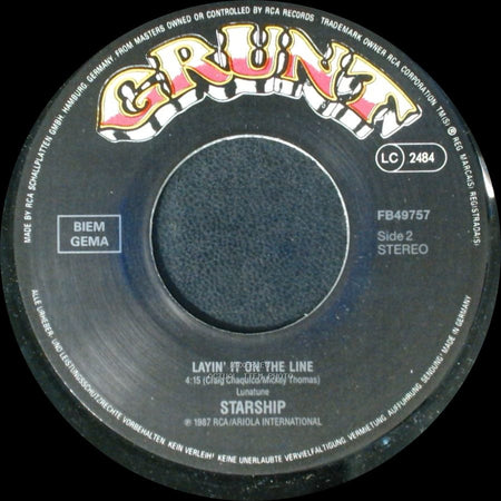 Starship - Nothing's Gonna Stop Us Now / Layin' It On The Line side B