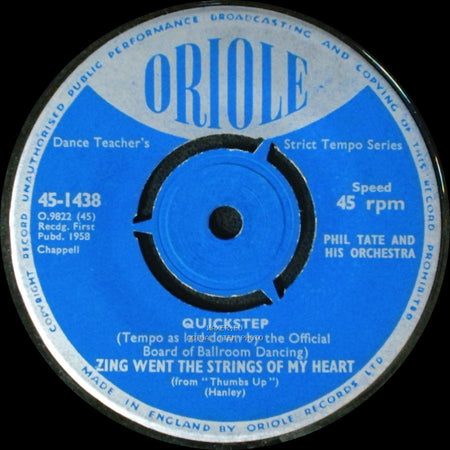 Phil Tate And His Orchestra - Dream Lover / Zing Went The Strings Of My Heart side B