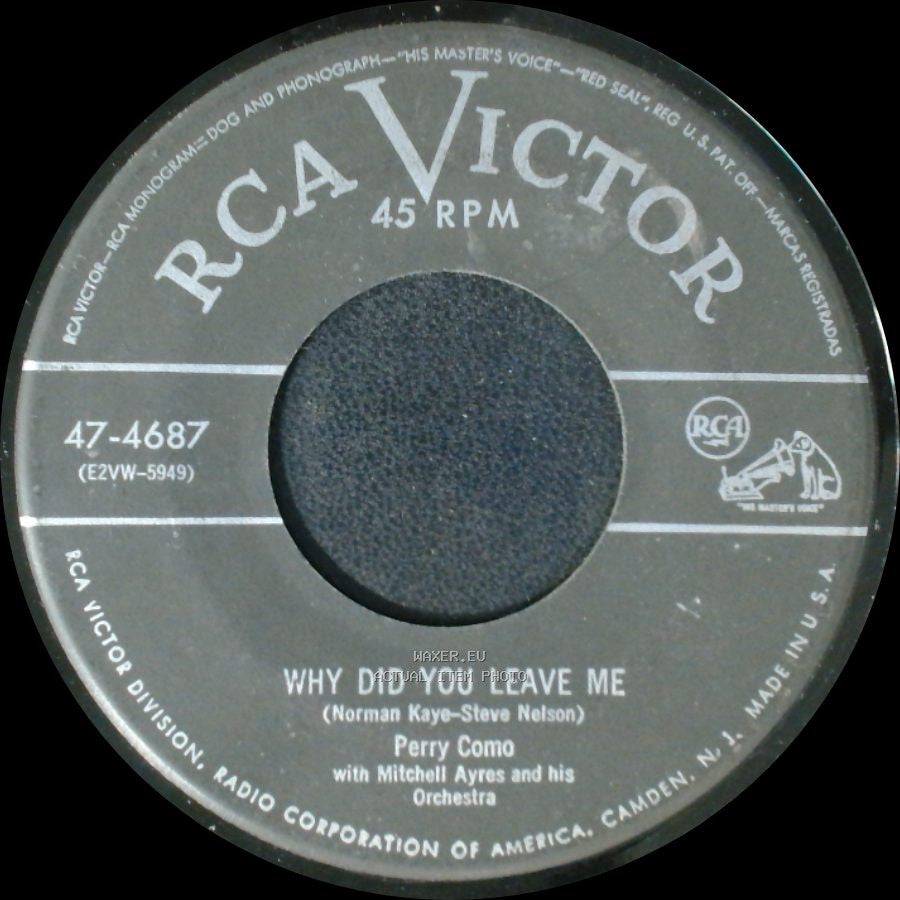 Perry Como - Lonesome - That's All / Why Did You Leave Me side B