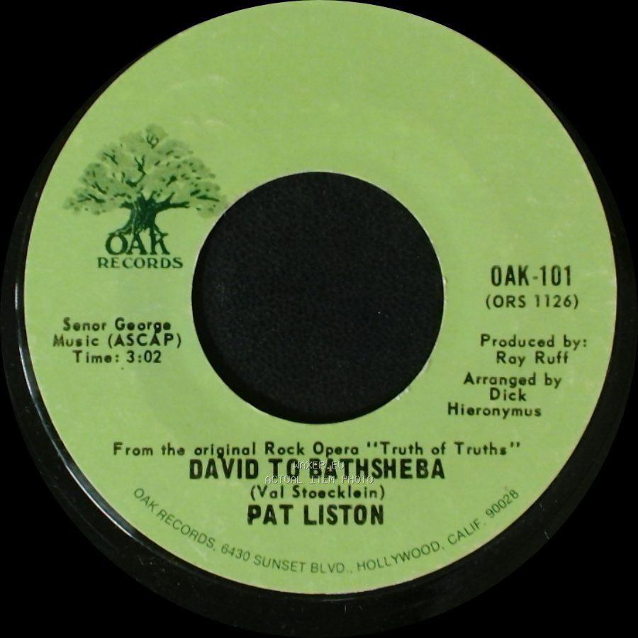 Pat Liston - David To Batshsheba / Prophecies Of The Coming Messiah side A