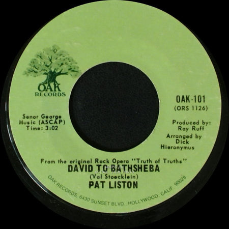 Pat Liston - David To Batshsheba / Prophecies Of The Coming Messiah side A