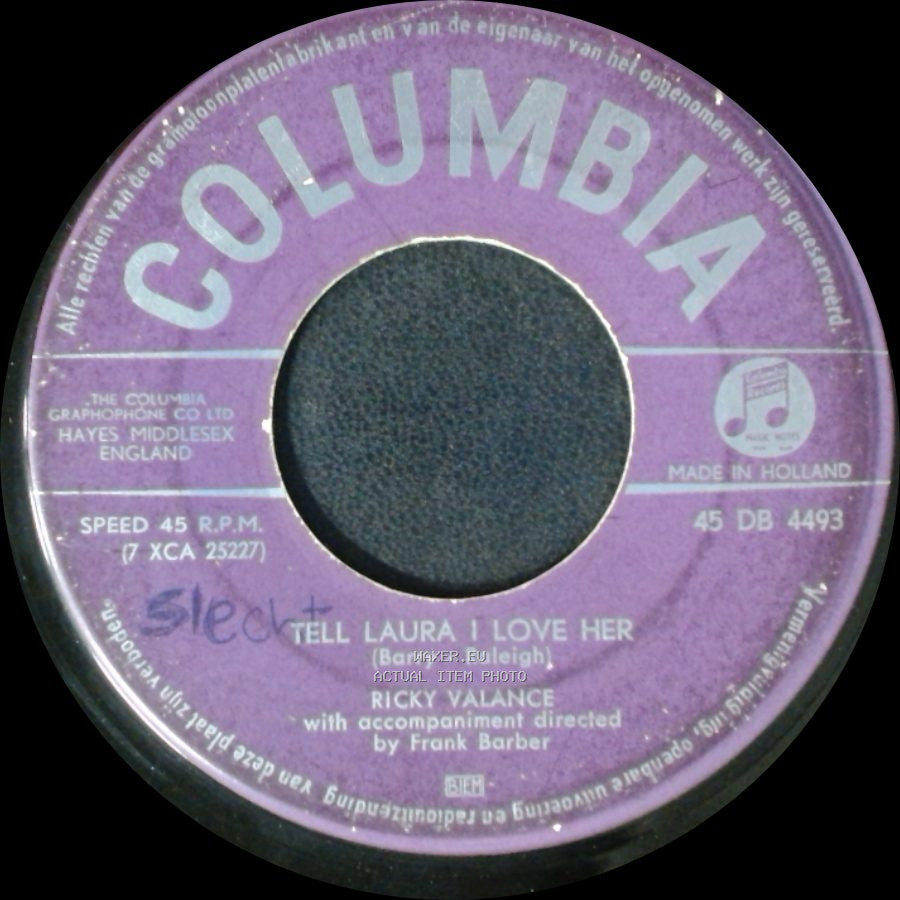 Ricky Valance - Tell Laura I Love Her / Once Upon A Time side A