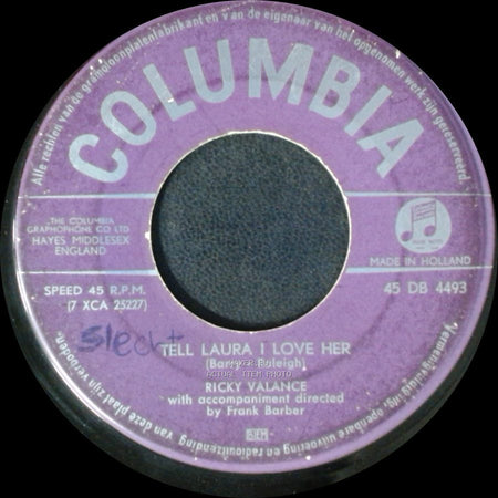 Ricky Valance - Tell Laura I Love Her / Once Upon A Time side A