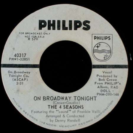 The 4 Seasons - On Broadway Tonight / Let's Hang On! side A