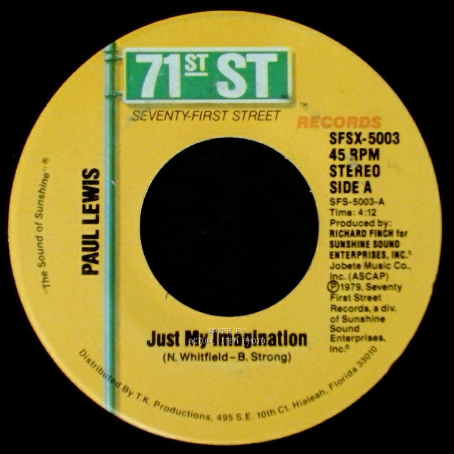 Paul Lewis - Just My Imagination / Just My Imagination (Instrumental) side A