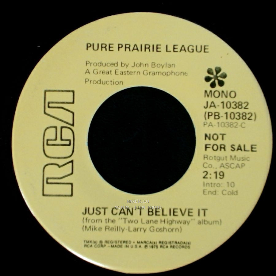 Pure Prairie League - Just Can't Believe It / Kentucky Moonshine side A