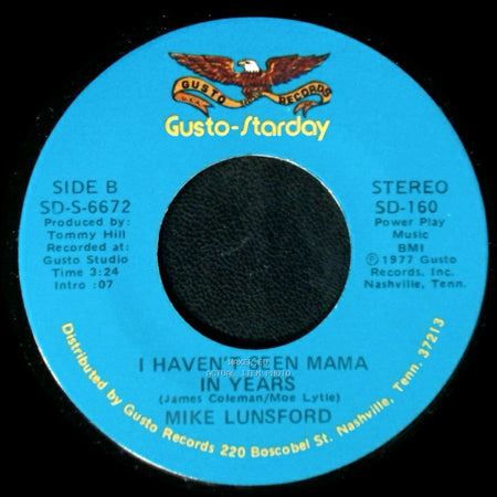 Mike Lunsford - I Can't Stop Now / I Haven't Seen Mama In Years side B