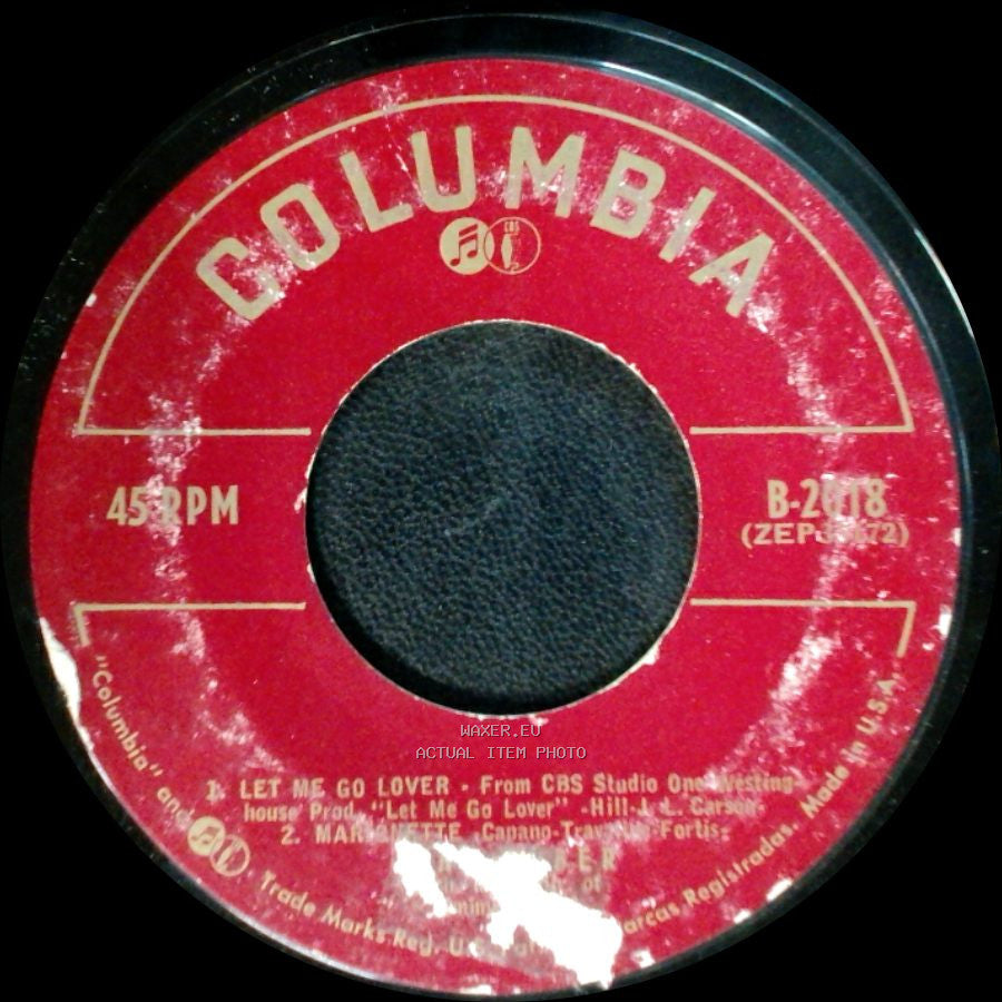 Joan Weber With Jimmy Carroll & His Orch. - 1. Call Me Careless 2. It May Sound Silly / Let Me Go Lover - From Cbs Studio One side B