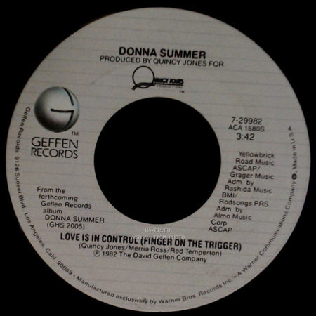 Donna Summer - Love Is In Control (Finger On The Trigger) / Sometimes Like Butterflies side A