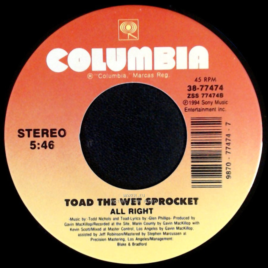Toad The Wet Sprocket - Fall Down / All Right side B
