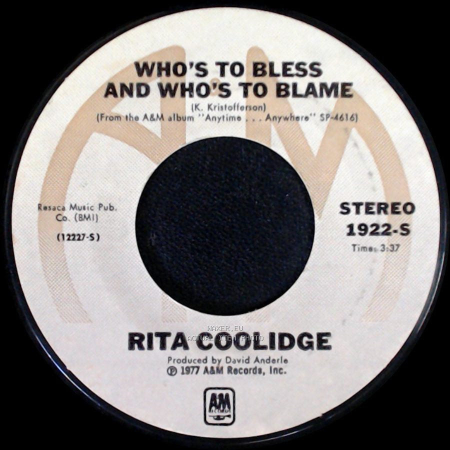 Rita Coolidge - (Your Love Has Lifted Me) Higher And Higher / Who's To Bless And Who's To Blame side B
