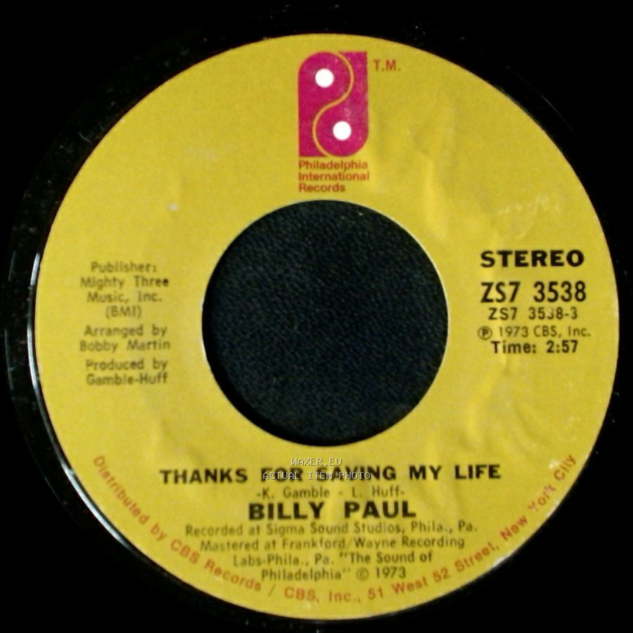 Billy Paul - I Was Married / Thanks For Saving My Life side B