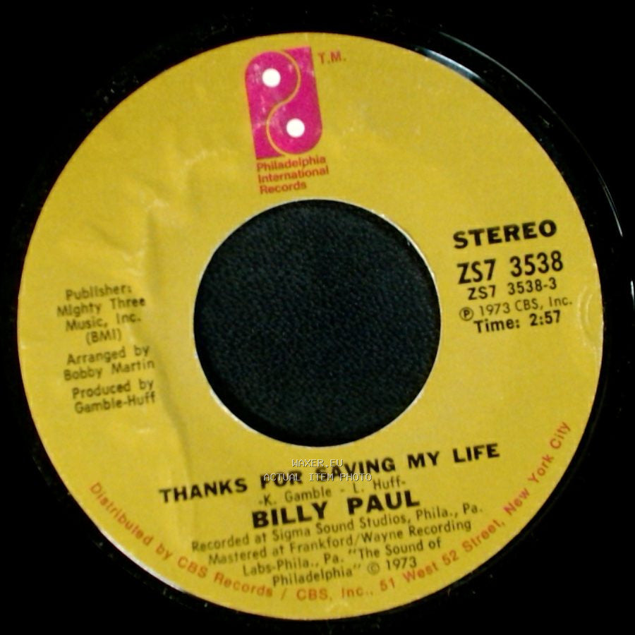 Billy Paul - Thanks For Saving My Life / I Was Married side A