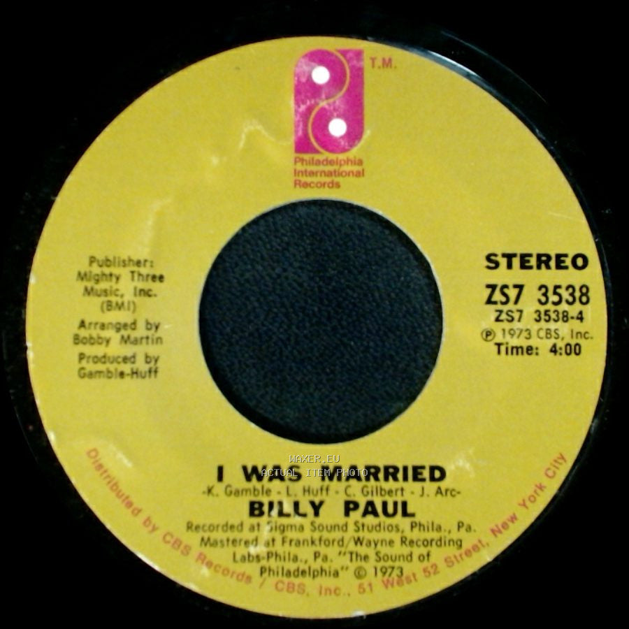 Billy Paul - Thanks For Saving My Life / I Was Married side B
