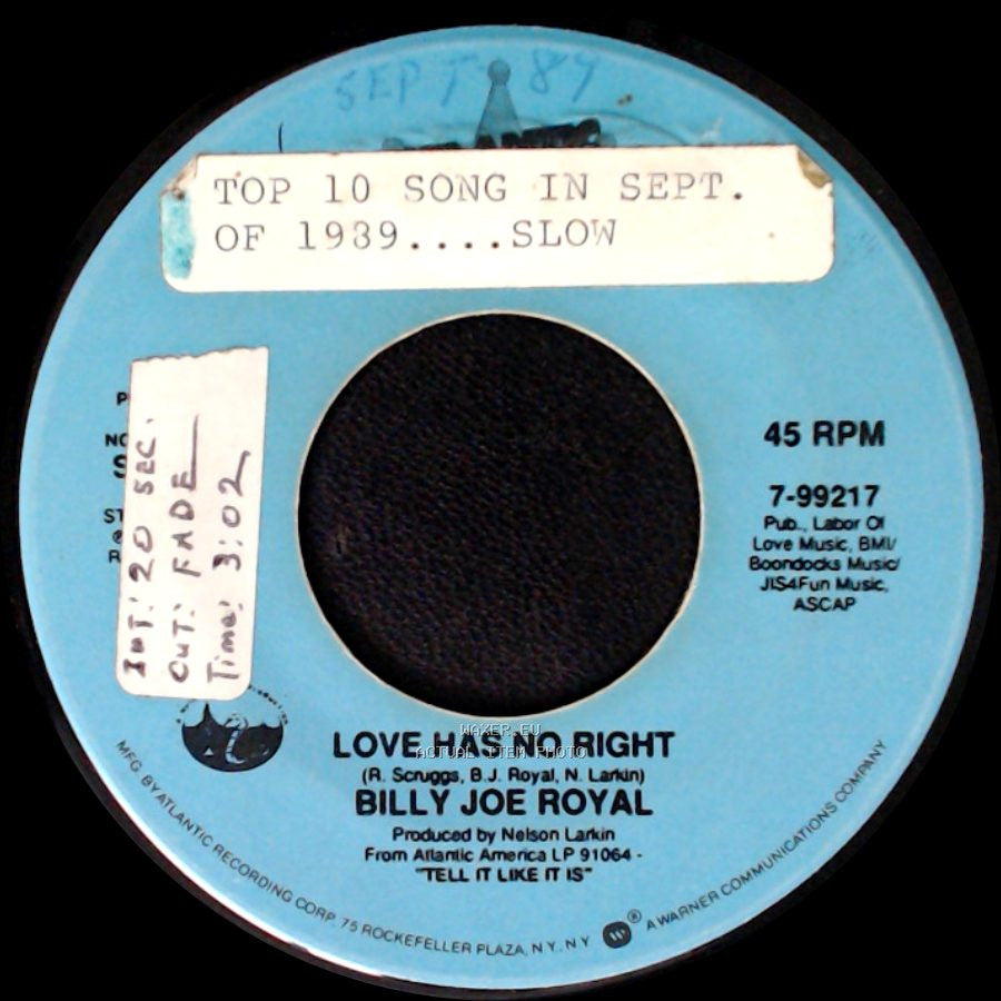 Billy Joe Royal - Love Has No Right / Love Has No Right side B