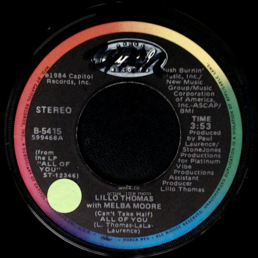 Lillo Thomas With Melba Moore / Lillo Thomas - (Can't Take Half) All Of You / Let Me Be Yours side A