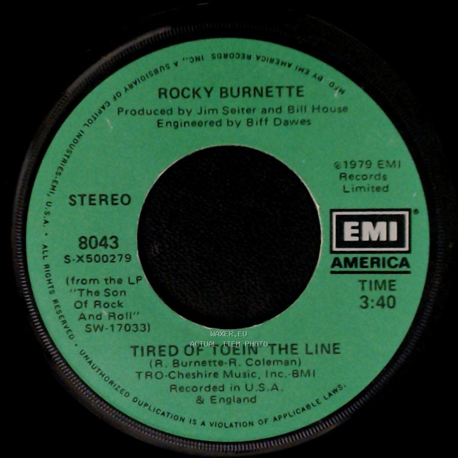 Rocky Burnette - Tired Of Toein' The Line / Boogie Down In Mobile, Alabama side A