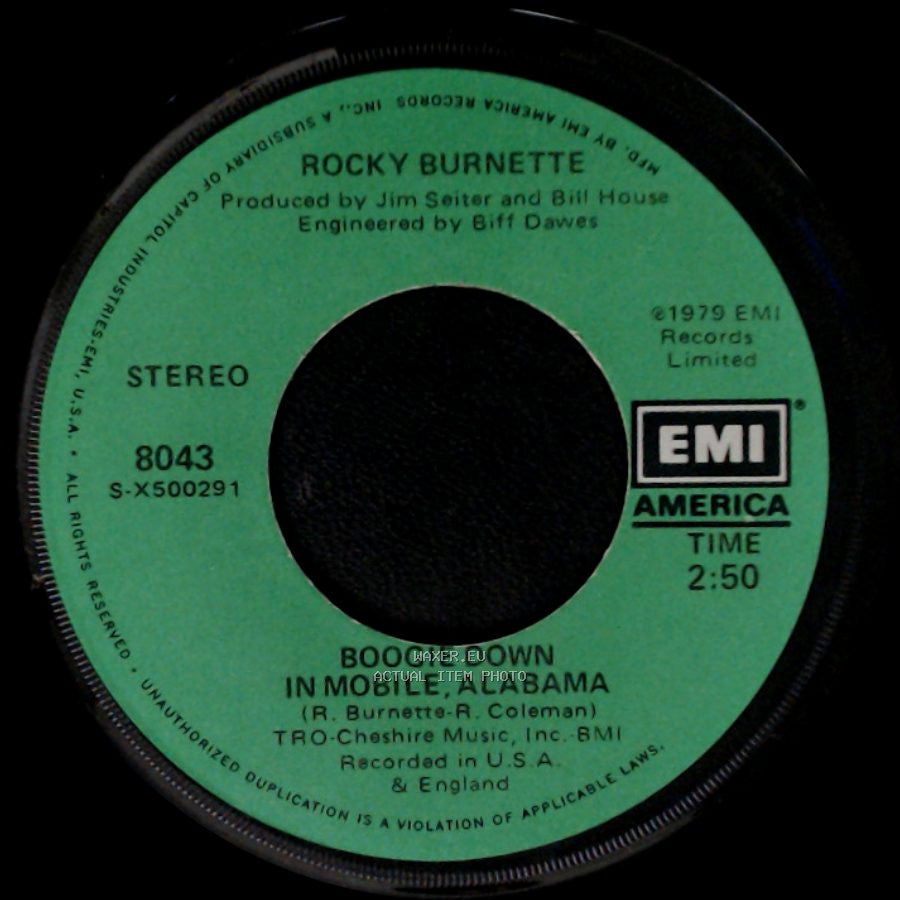 Rocky Burnette - Tired Of Toein' The Line / Boogie Down In Mobile, Alabama side B