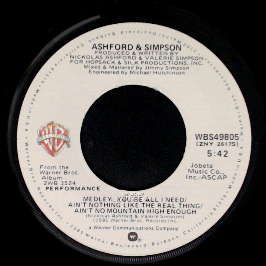 Ashford & Simpson - Medley: You're All I Need / Ain't Nothing Like The Real Thing / Ain't No Mountain High Enough / It Shows In The Eyes side A
