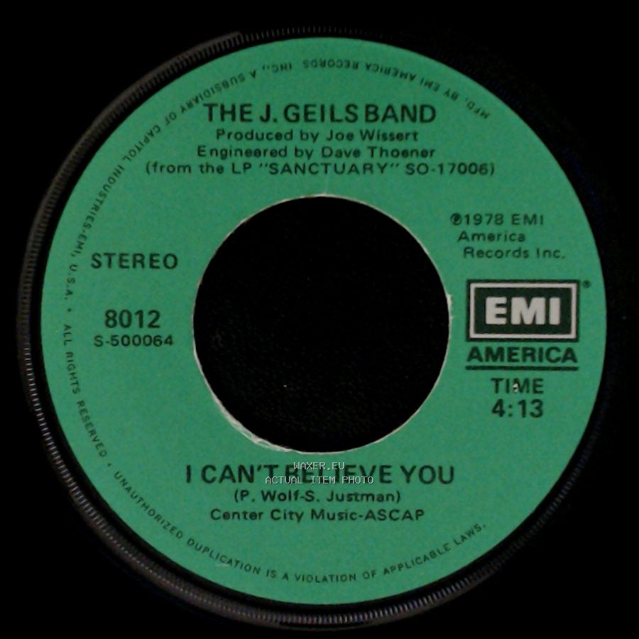 The J. Geils Band - Take It Back / I Can't Believe You side B