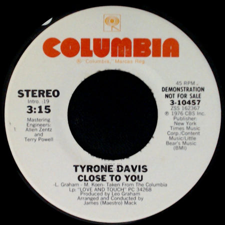 Tyrone Davis - Close To You / Close To You side B
