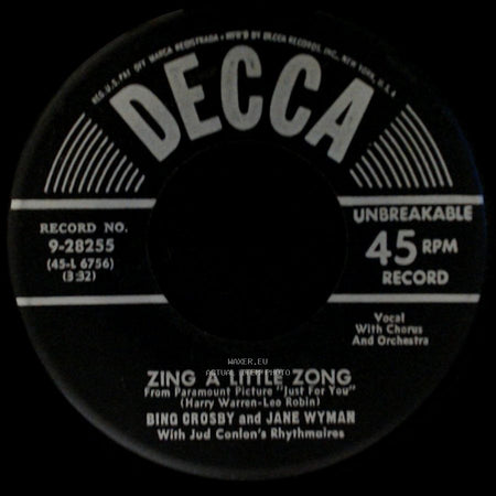 Jane Wyman / Bing Crosby And Jane Wyman - The Maiden Of Guadalupe / Zing A Little Zong side B