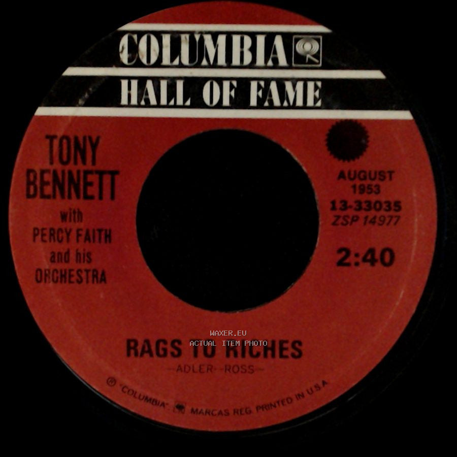 Tony Bennett With Percy Faith And His Orchestra / Tony Bennett With Ray Conniff - Rags To Riches / One For My Baby (And One More For The Road) side A