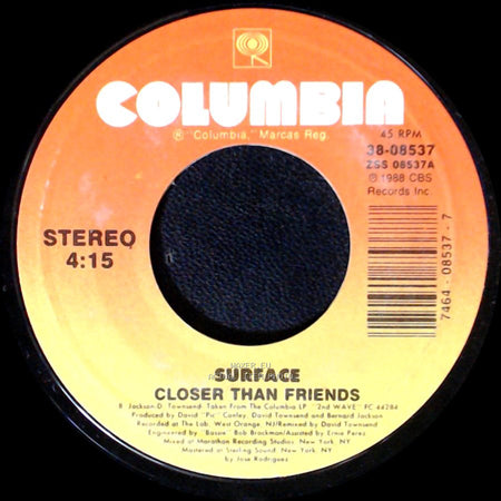 Surface - Closer Than Friends (Jazz Version) / Closer Than Friends side B