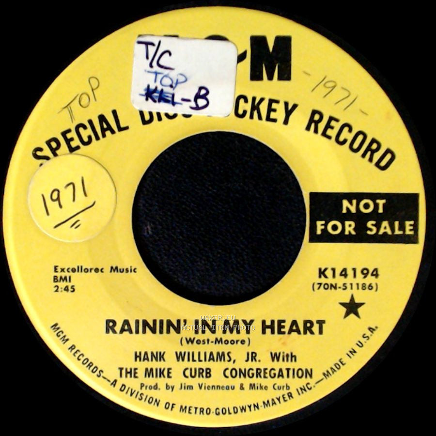 Hank Williams, Jr. With The Mike Curb Congregation / Hank Williams, Jr. - Rainin' In My Heart / Eee side A