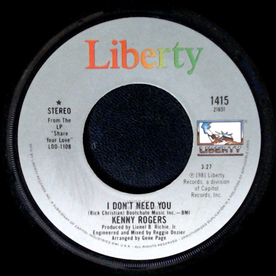 Kenny Rogers - Without You In My Life / I Don't Need You side B