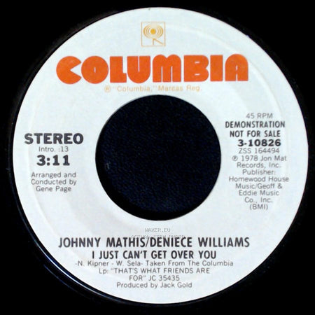 Johnny Mathis/Deniece Williams - I Just Can't Get Over You / That's What Friends Are For side A