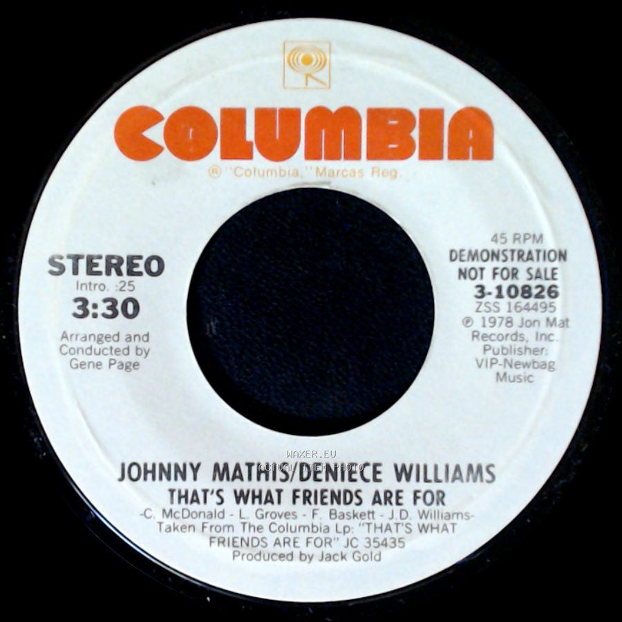 Johnny Mathis/Deniece Williams - I Just Can't Get Over You / That's What Friends Are For side B