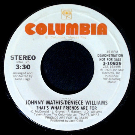 Johnny Mathis/Deniece Williams - I Just Can't Get Over You / That's What Friends Are For side B
