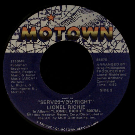 Lionel Richie - Running With The Night / Serves You Right side B