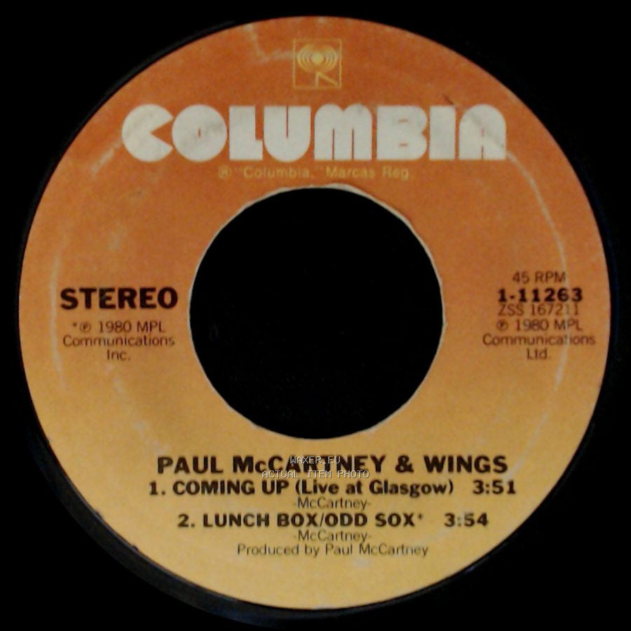 Paul Mccartney / Paul Mccartney & Wings - Coming Up / Coming Up (Live At Glasgow) / Lunch Box / Odd Sox side B
