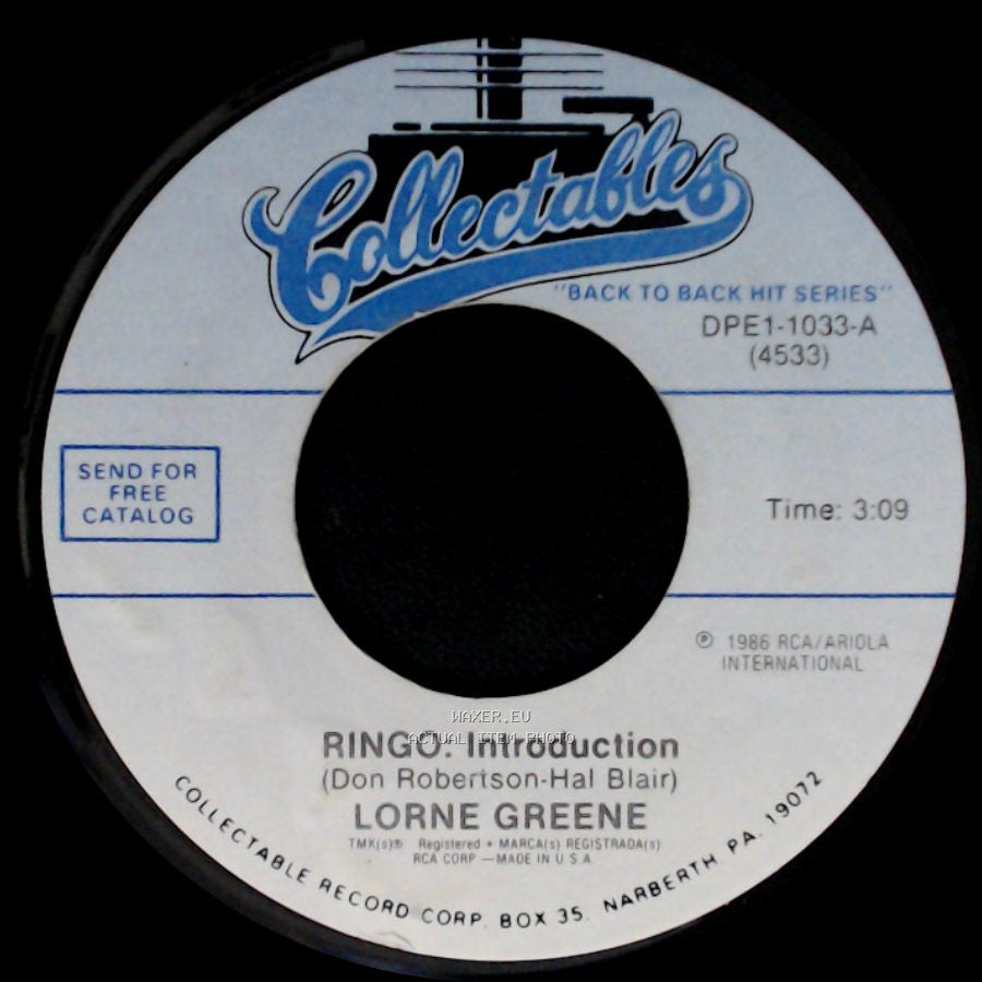 Lorne Greene (Ben) / Lorne Greene - Ponderosa / Ringo: Introduction side B