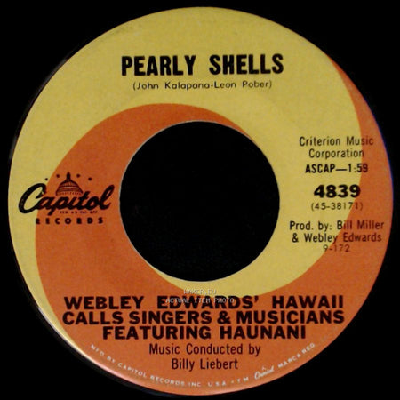Webley Edwards' Hawaii Calls Singers & Musicians Featuring Haunani - Pearly Shells / Love Song From Mutiny On The Bounty (Follow Me) side A