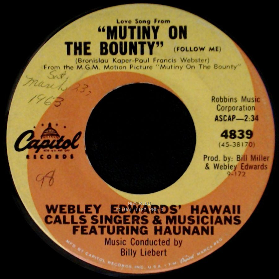 Webley Edwards' Hawaii Calls Singers & Musicians Featuring Haunani - Pearly Shells / Love Song From Mutiny On The Bounty (Follow Me) side B